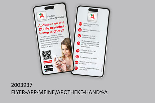 Werbe-Flyer für App "Meine Apotheke" im Handyformat